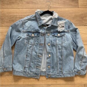 Ashley Mason Distressed Denim Jacket Star Back Detail Size Large